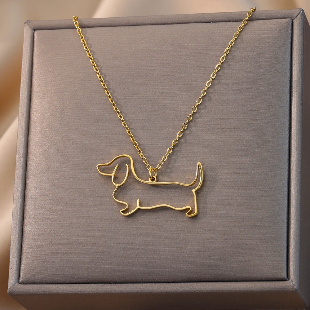 Stainless Steel Dog Necklaces For Women Men Gold Color Pet Animal Pendant Necklace Jewelry Male Female Fashion Neck Chain Gift