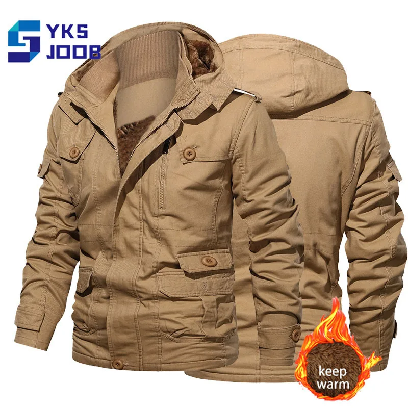 

Thermal Hiking Padded Jacket Mens Thicken Fleece Warm Hooded Tactical Coats Multi-pocket Camping Treking Climbing Clothes Winter