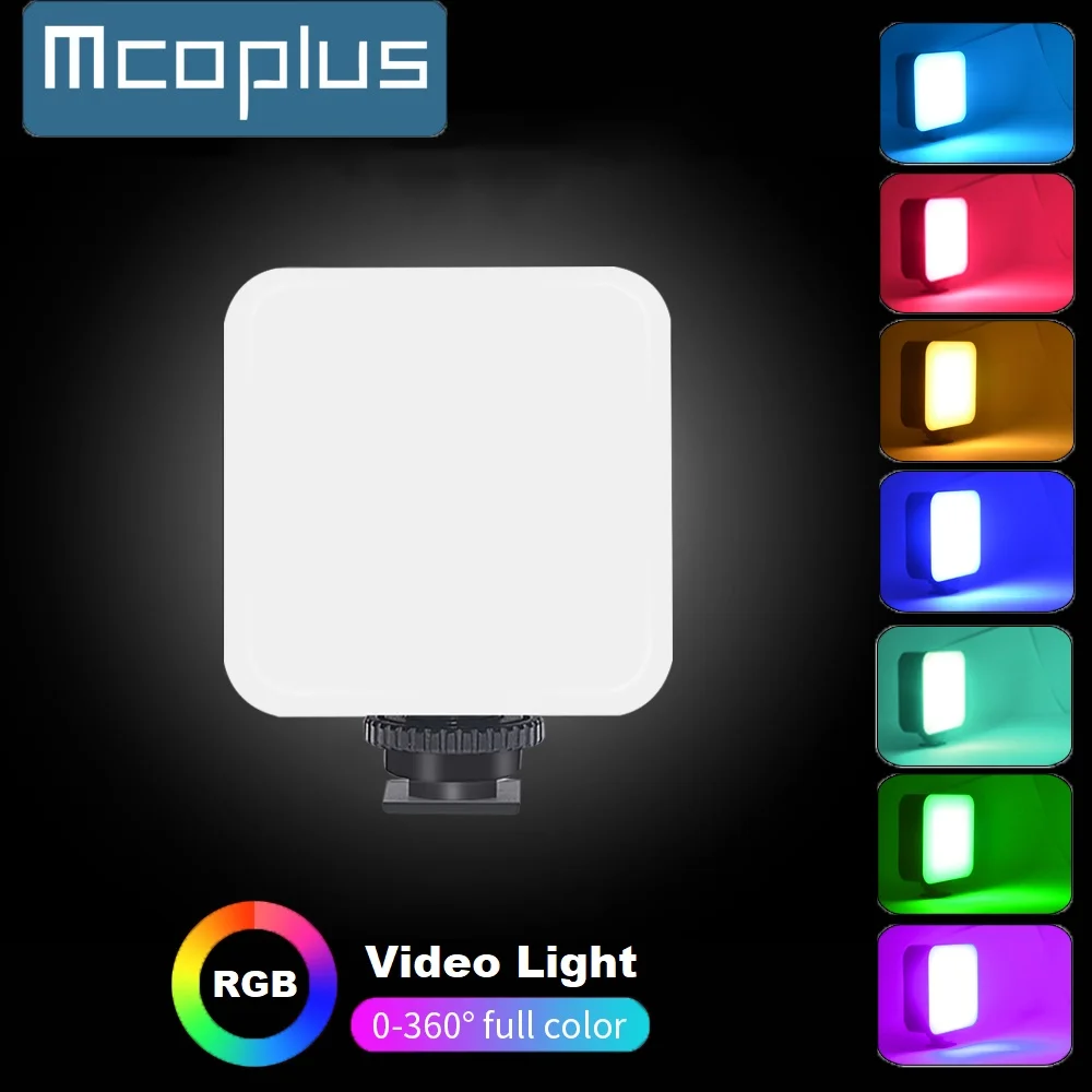 Mcoplus RGB Video Lights, LED Camera Light 360° Full Color Portable Photography Lighting w 3 Cold Shoe, 2000mAh Rechargeable