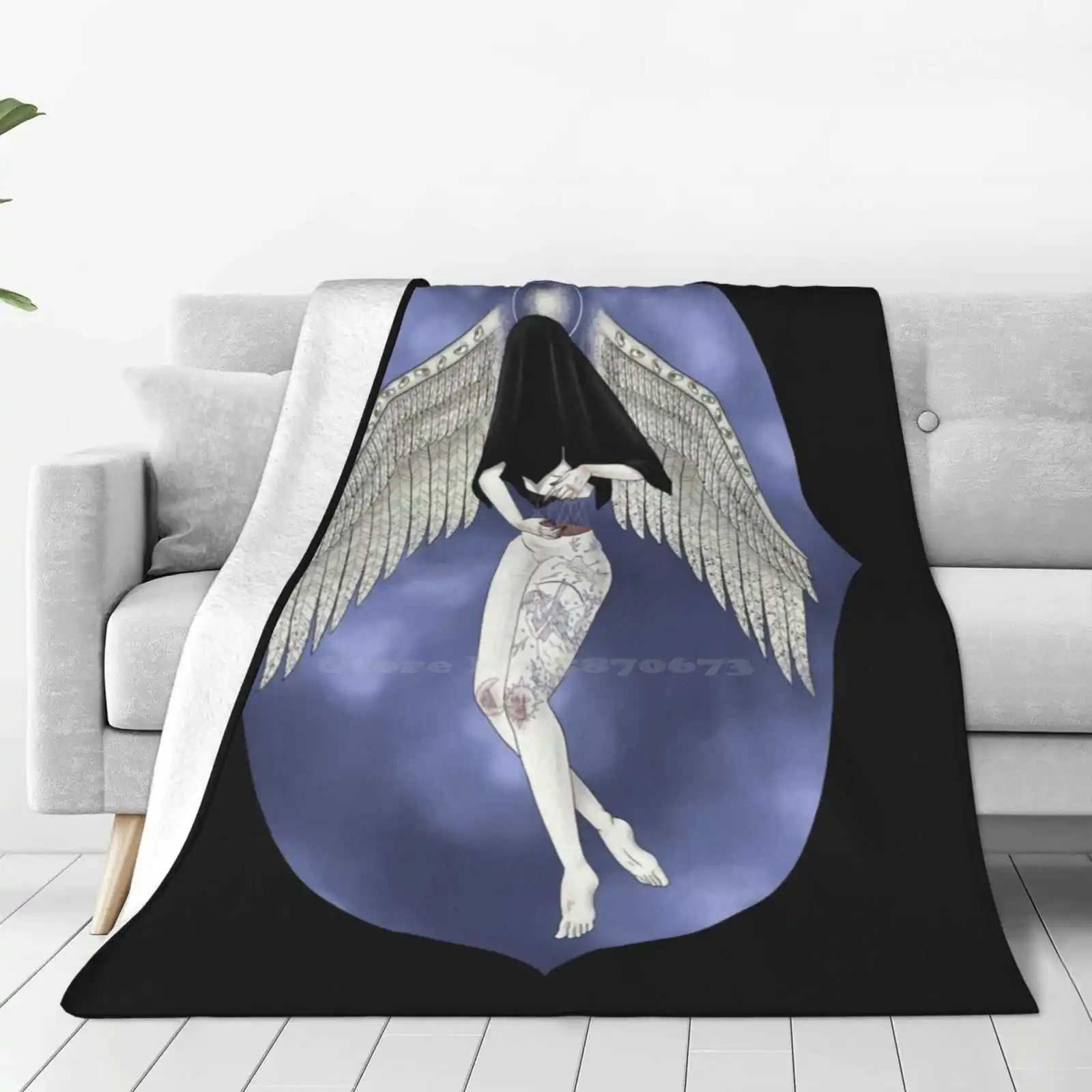 A Fallen Seraph Shaggy Throw Soft Warm Blanket Sofa/Bed/Travel Love Gifts Seraphim Biblical Angel Fallen Angel Tattooed Girl