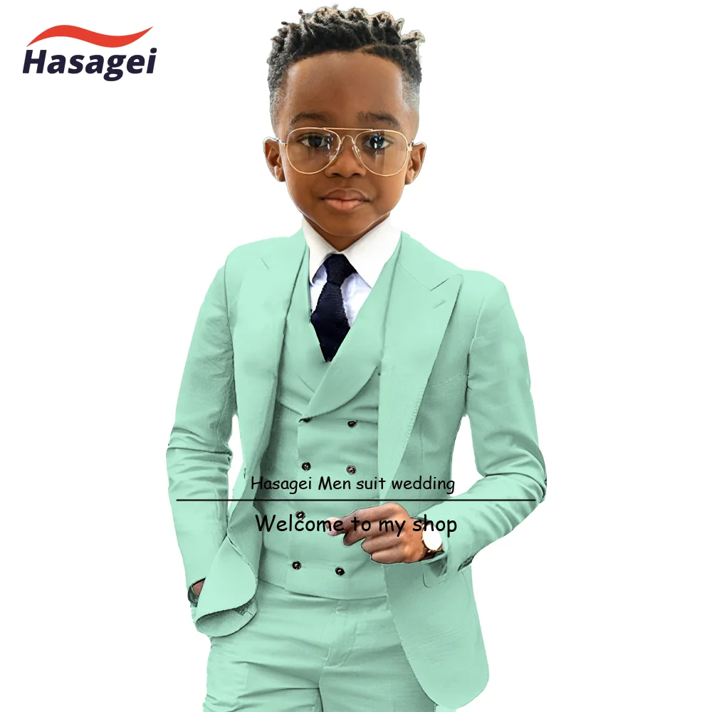 Traje de Color menta para niños, Blazer, pantalones, chaleco, conjunto de 3 piezas, esmoquin para fiesta, boda, 2 a 16 años, Blazer personalizado para Festival