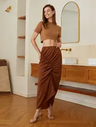 AEL 2024 new early autumn French pleated design sense half skirt high waist commuter half skirt