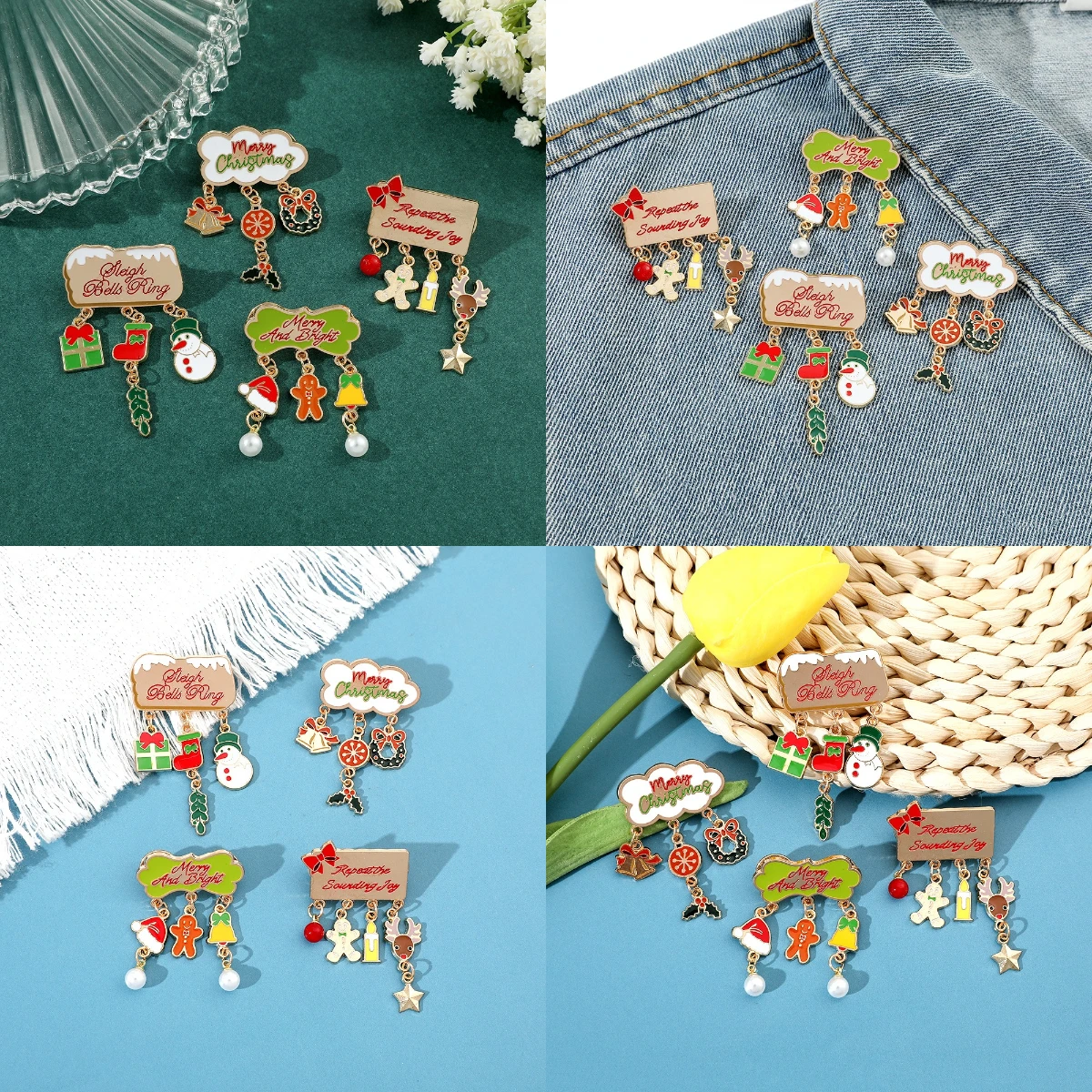 Cross border Christmas themed metal brooch, Christmas tree bell, gingerbread pendant, hanging alloy accessories wholesale