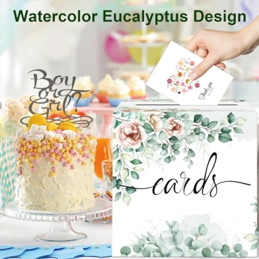 Watercolor Greenery and Floral Card Box Wedding Card Box Holder Gift Cards Receiving Box for Party Graduation Bridal or Baby Sh