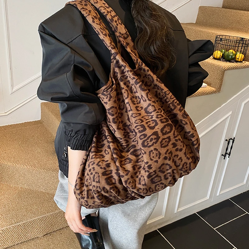 

HAEX винтажные женские сумки-тоут 2025, большая вместительная женская сумка через плечо с леопардовым принтом Maillard, модная повседневная повседневная сумка Bolso Mujer