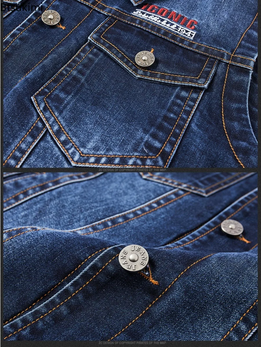 Gilet di Jeans da uomo nuovo gilet di Jeans senza maniche stile moto Casual Multi-tasca con stampa Hip Hop da uomo