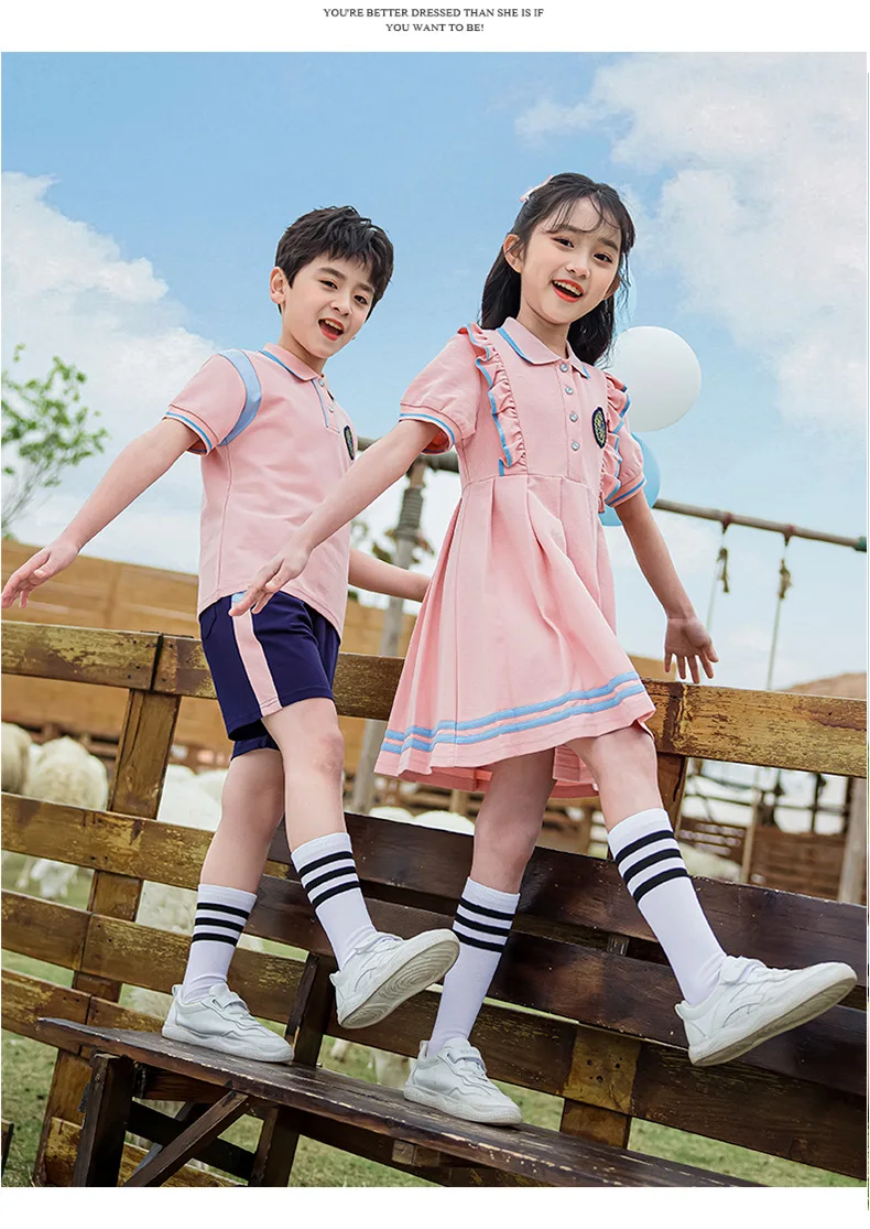 

Pink pearl cotton girls school uniform dress class uniform shorts kindergarten uniform British style