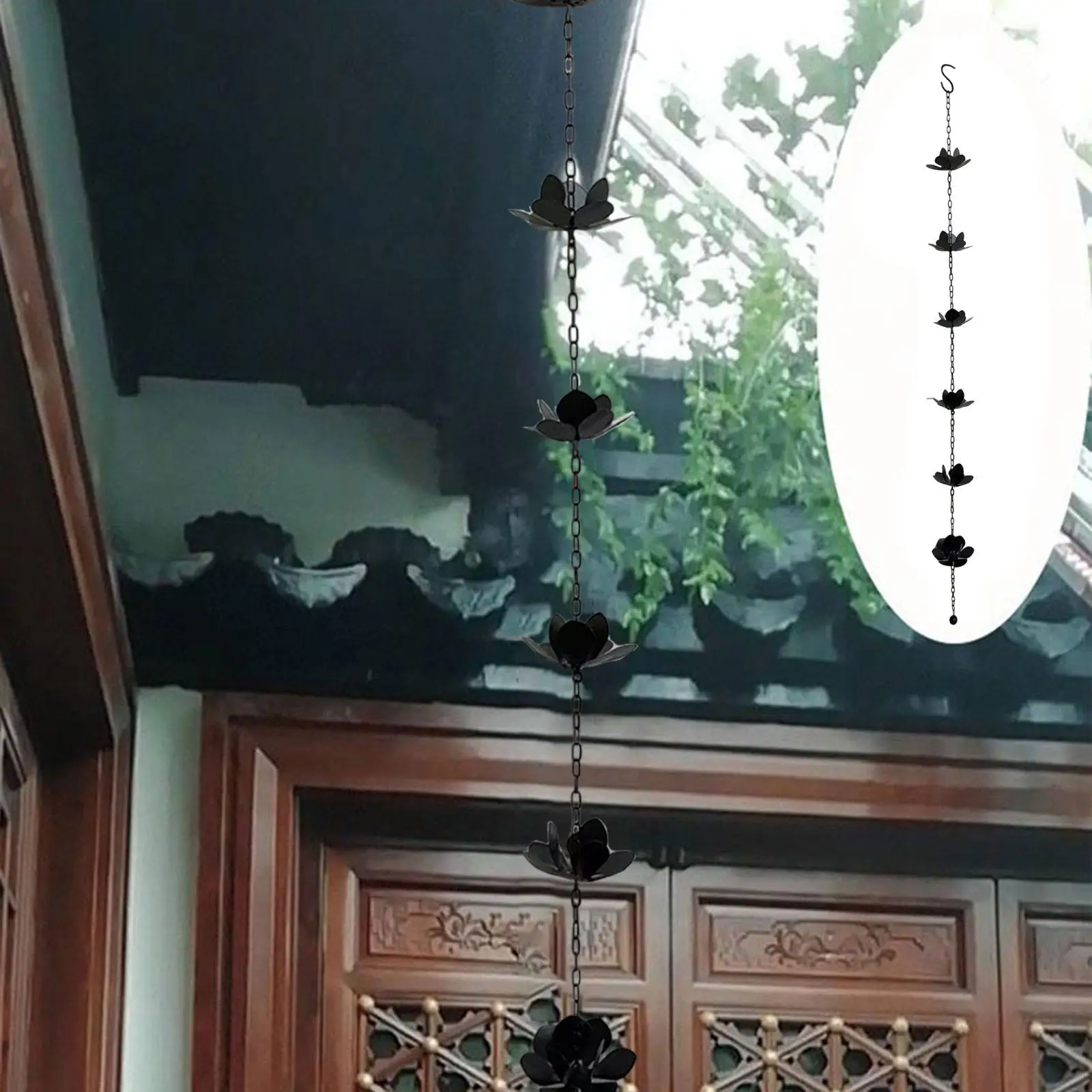 

Rain Gutter Chain Iron Decorative Roofs Garden Outside Backyard Patio Awnings Deck Rain Catcher Rainwater Diverter Lotus Design