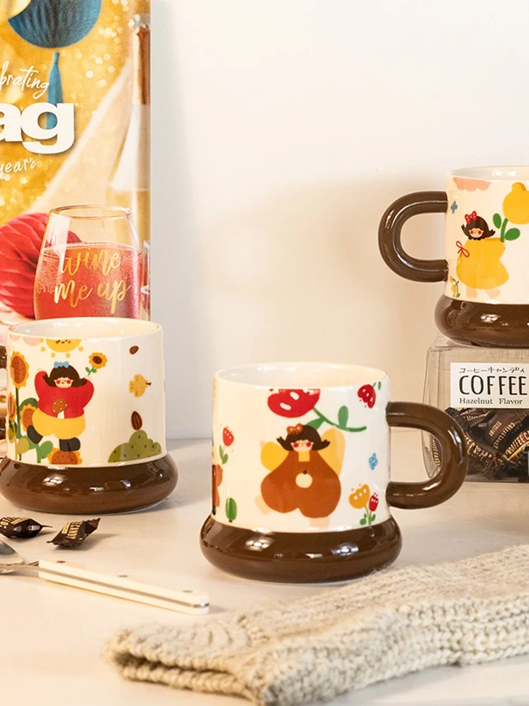 

Очаровательная иллюстрация для маленьких девочек, большая емкость, тюльпан, колокольчик, винтажные кружки Cerc, корейские чашки для воды для женщин