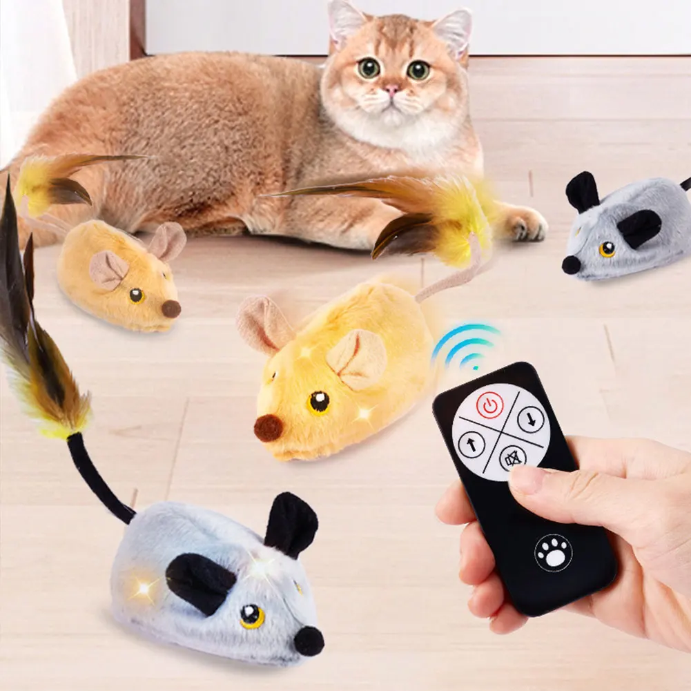 Interactive Cat Toy Electronic Mouse Moving Cat Toy Simulation Remote Control Mice Moving Toy for Cat Self Play Chasing Exercise