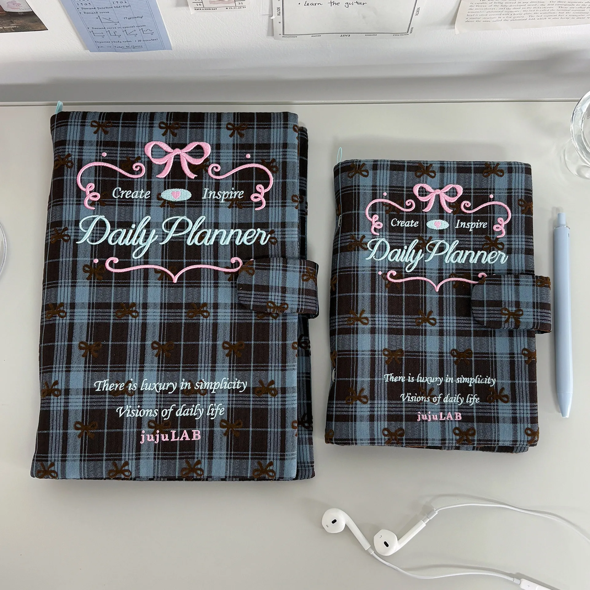 A5/A6 Blue Checkered Loose-leaf Binder - Creative Embroidery Card Holder Album for Journal, Notebook & Star Idol Collection