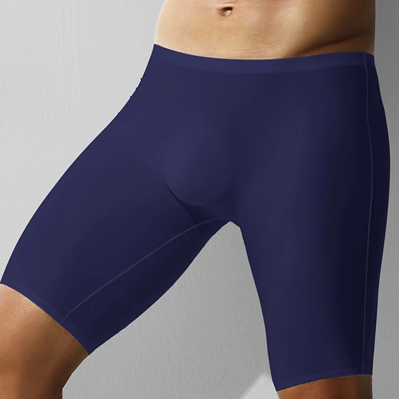 2025 Mens Long Shorts Seamless Slip Homme Panties Ice Silk Sheer Breathable Underwear Sports Workout Quick Drying Underpants