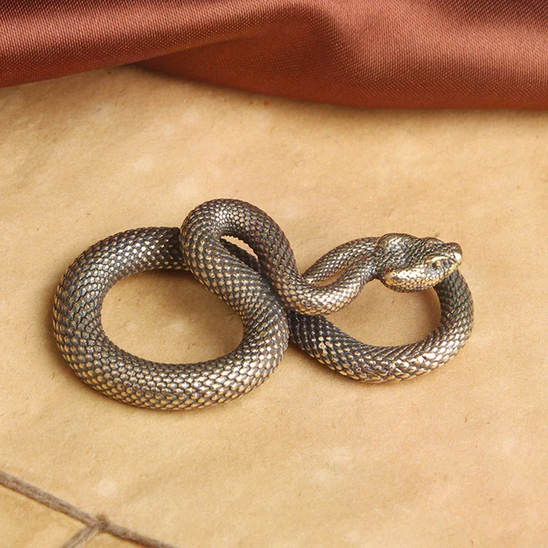 Antique Brass Snake Figurine Tea Pet Vintage Animal Ornament Home Decor Desk Craft Miniature Reptile Statue Living Room Gift
