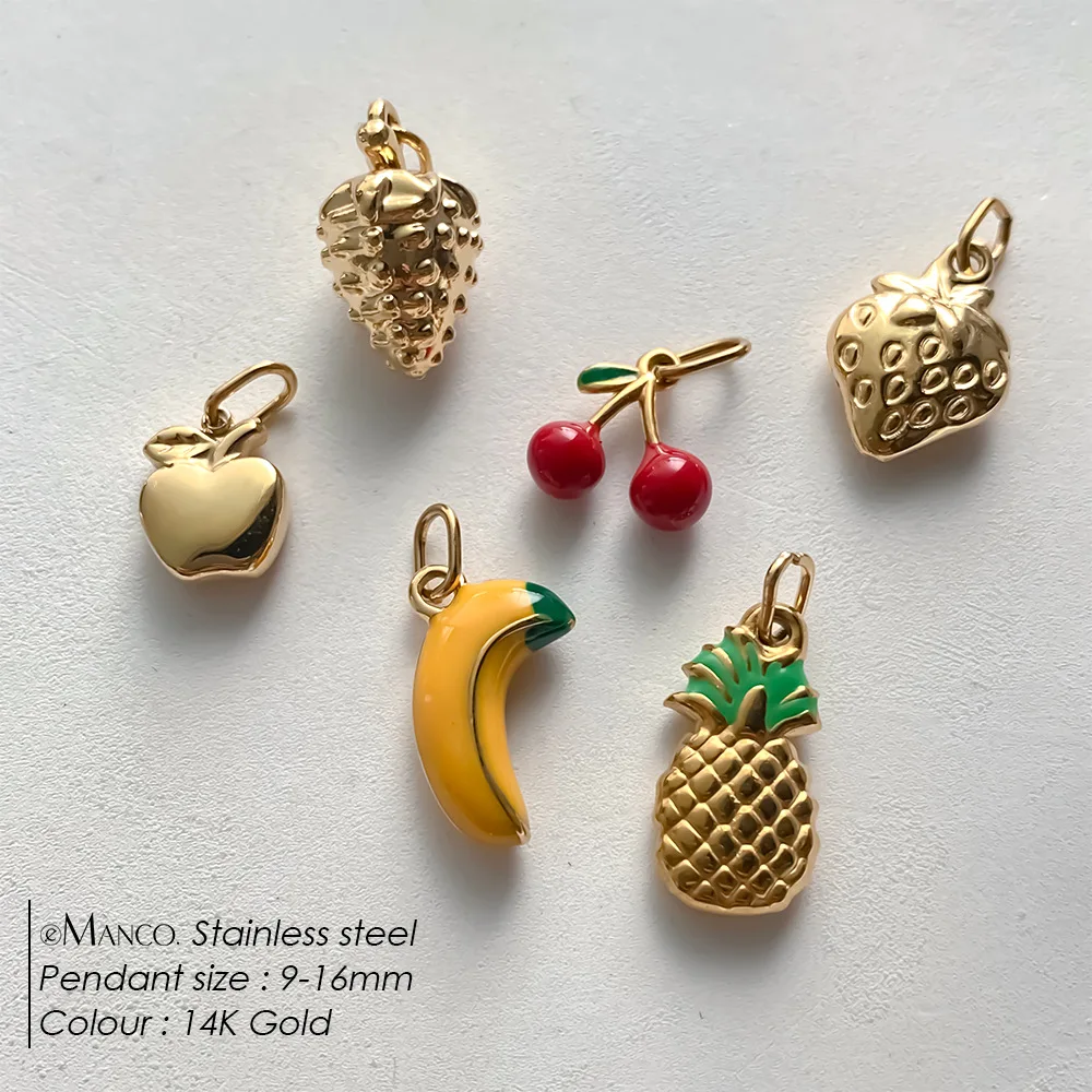 5pcs Enamel Stainless Steel Fruit Charms Collection Fashion Style Elements Banana Apple Grape DIY Necklace Bracelet Making