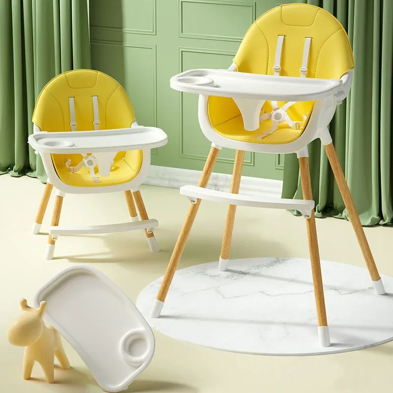 High Feeding Chair Household Multifunctional Baby Dinner Table and Chairs PU Leather Cushion Adjustable Children's Dining Chair