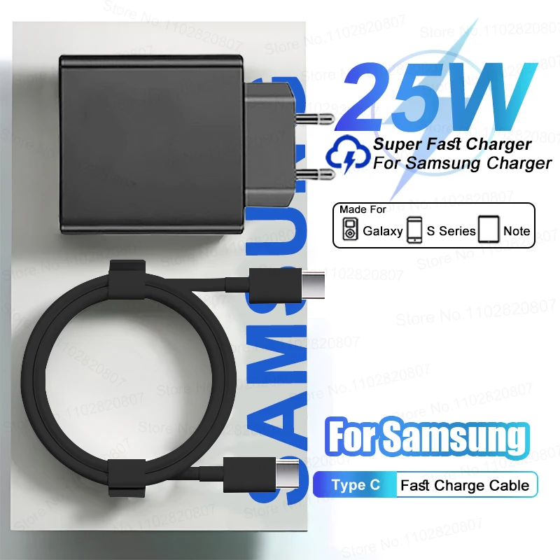 For SAMSUNG PD 25W Super Fast Charger For Samsung Galaxy S21 S22 S23 S24 A53 A54 5G S20 FE USB Type C Data Cable Charger Adapter