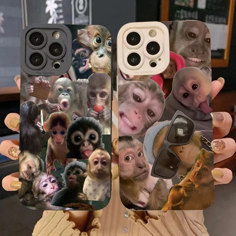 

Funny Monkey Silicone Phone Case For iPhone 16 15 Pro Max 14 13 12 11 Pro 7 8 Plus 16E XR X XS SE 2020 Shockproof Soft Cover