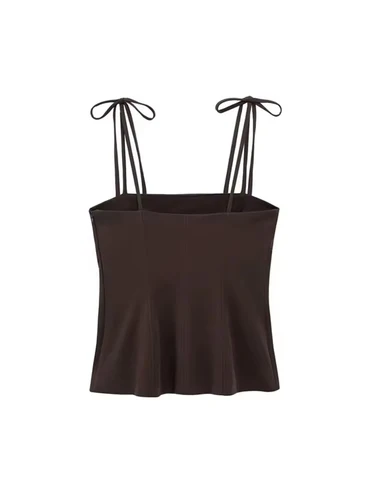 Imagen 2 del producto Camiseta sin mangas a la moda para Mujer con lazos, cuello recto, tirantes finos, camisola para Mujer, Top elegante de verano