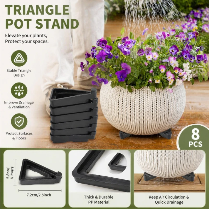 8Pcs Pot Toes Invisible Plant Feet, Triangle Pot Lifters Supports, Flower Pot Risers Stand for Terracotta Indoor Outdoor Potted