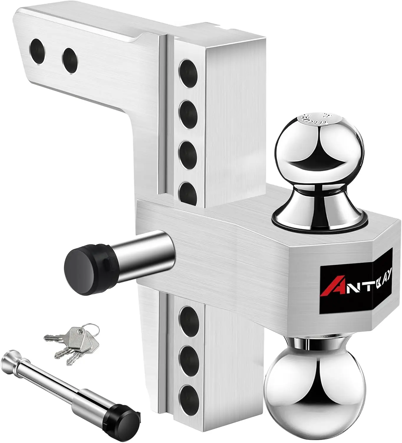 

Adjustable Trailer Hitch 2 inch Receiver, 8-Inch Drop Rise Dual Ball Mount 2" 2-5/16" Heavy Duty Aluminum 12,500 lbs GTW Towing