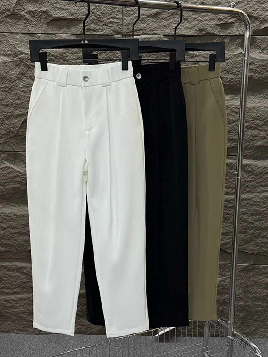 

Белые мужские брюки прямого кроя для костюма, весенне-осенние, немнущиеся, с эластичным поясом, формальные, не требуют глажки