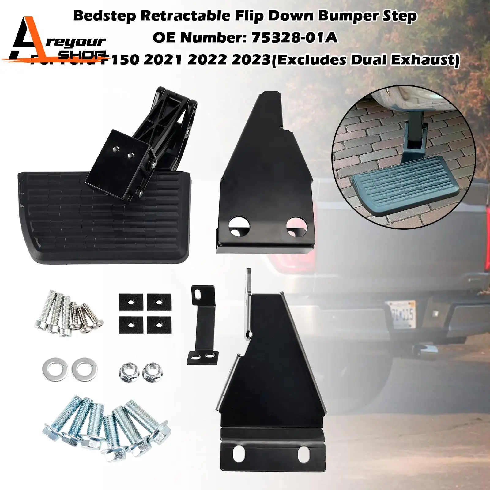 

Выдвижная откидная ступенька 75328-01A для Ford F150 2021-2023, без двойного выхлопа