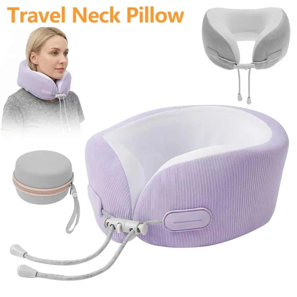 New Travel Neck Pillow Ergonomic Memory Foam Airplane Neck Pillow with Portable Storage Bag Adjustable Soft Noon Break Pillows
