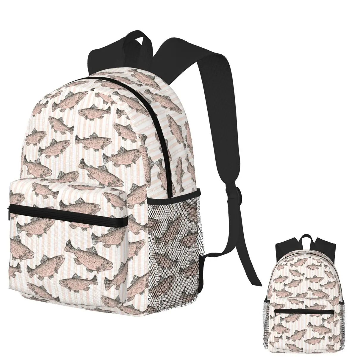 

Rainbow Trout Fish Preppy Peach Stripe Backpack School Bag Hiking Travel Daypack for Boys Girls Fashion Bookbag Shoulder Bags