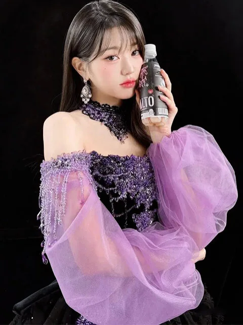 

New Women's Stage Performance Outfit Black Puffy Skirt Purple Rhinestone Heavy Duty Dance Song Costume Zhang Ying