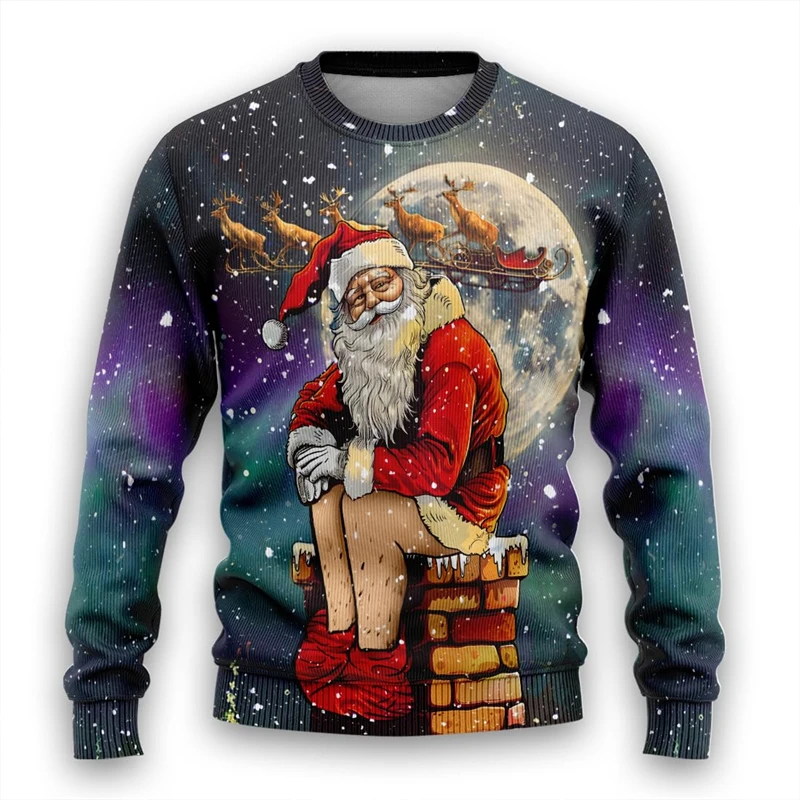 2025 New Ugly Christmas Sweatshirt For Women Clothes 3D Santa Ugly Christmas Sweater Mens Funny Christmas Gift Tracksuit Tops