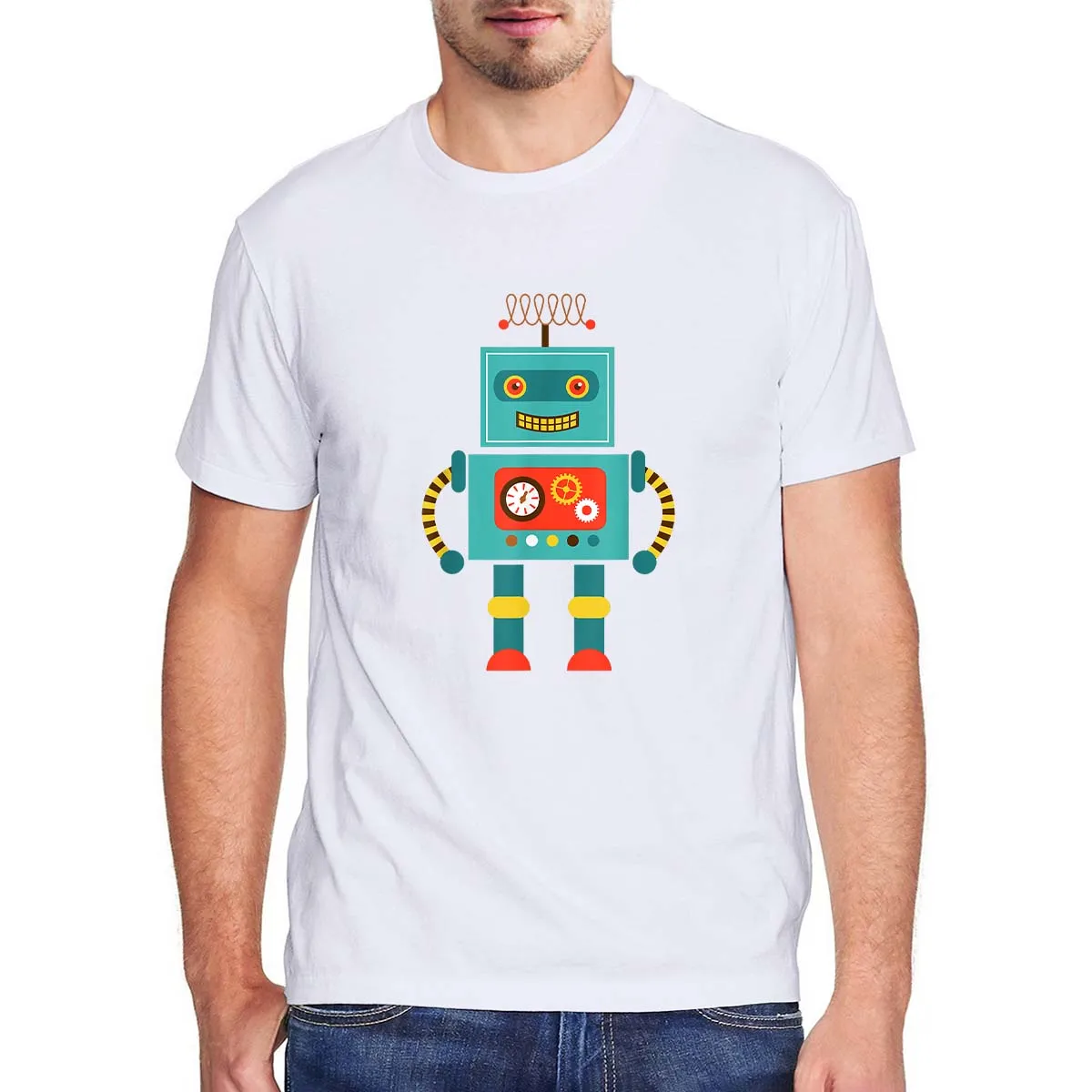 

Smiling Robot Fashion Novelty Men's Casual Streetwear Clothing T-Shirt Male and Female 100% Cotton Short Sleeve T-Shirt