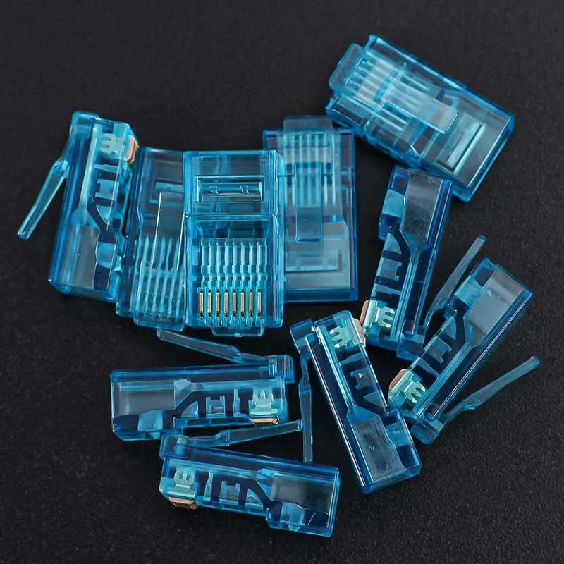 カラフルなrj45パススルーコネクタ、ソリッドインバットネットワークケーブル用モジュラープラグ、金メッキ、8p8cネットワークプラグ