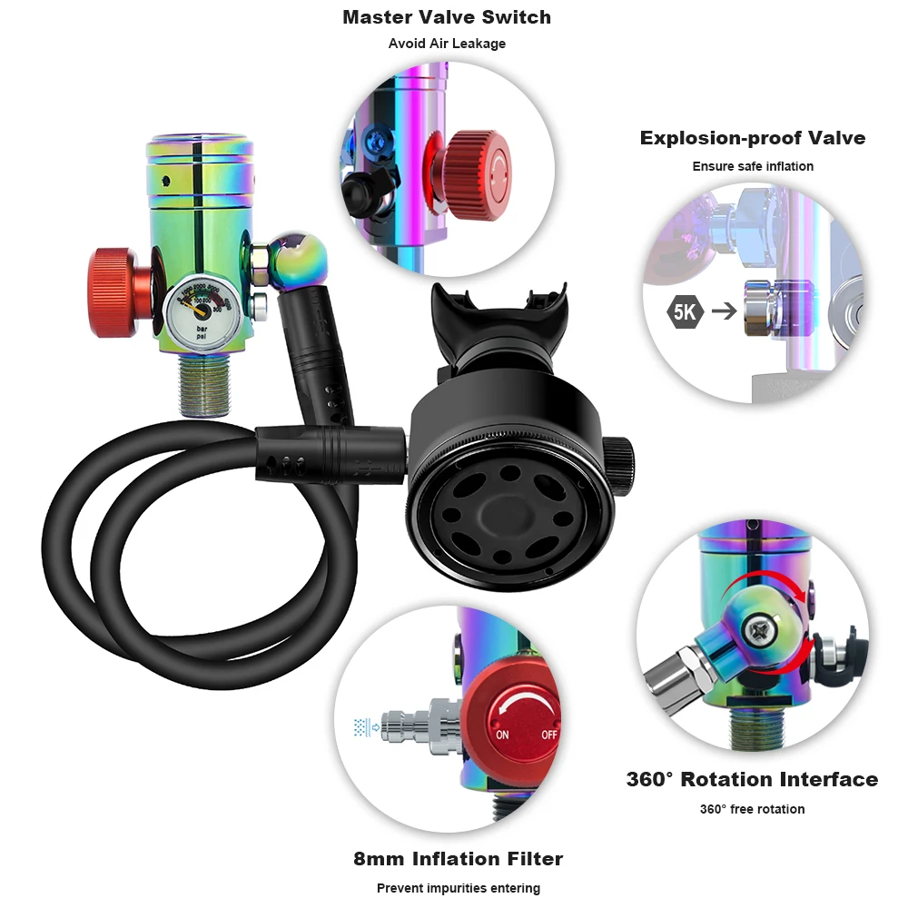 

DEDEPU Mini Scuba Diving Oxygen Cylinder Color-plated Brass Regulating Valve for M18*1.5 Scuba Tank