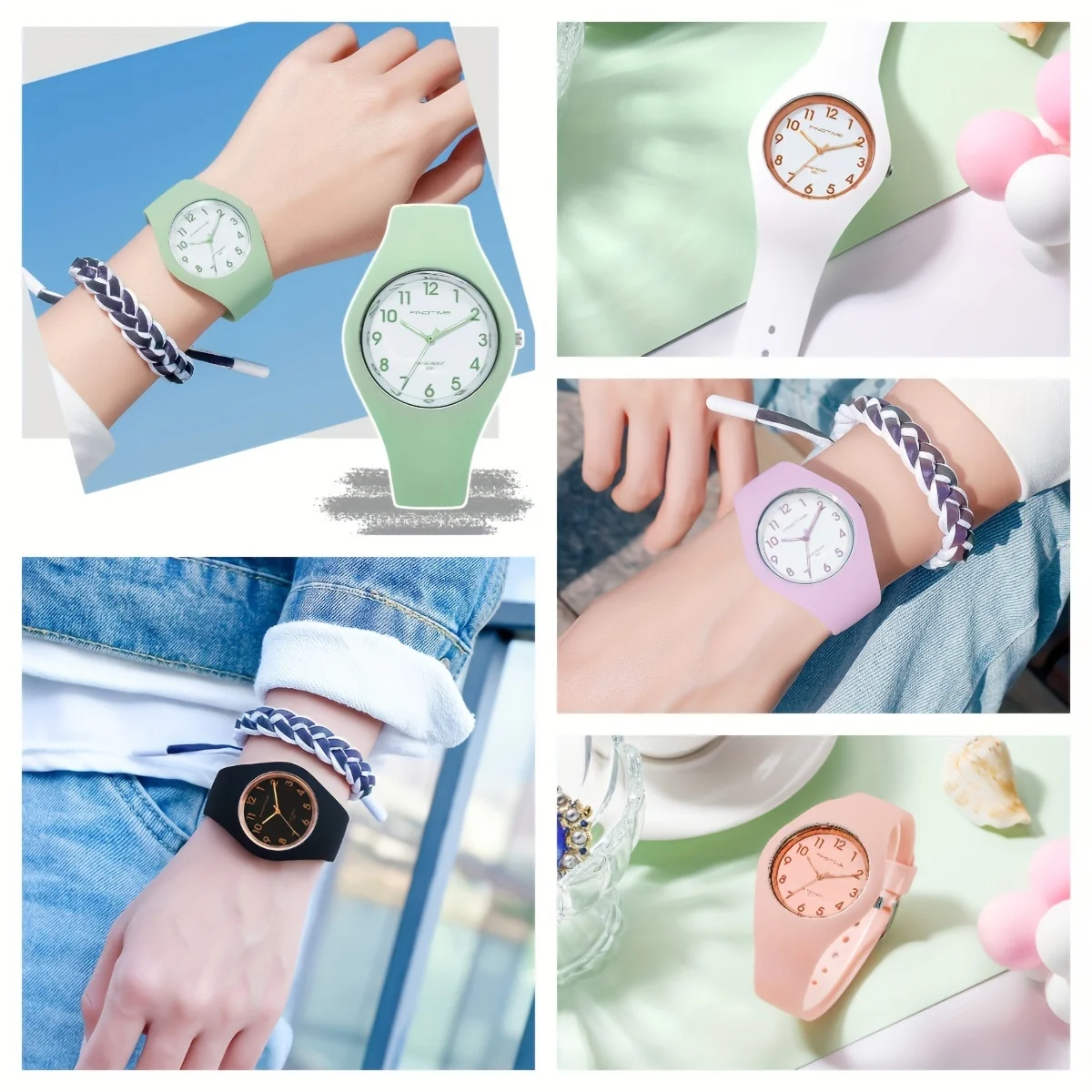 Women's Wrist Watches Colorful Jelly Watch Ultra Thin Waterproof Minimalist Watch Nurse Watches with Arabic Numerals Large Face