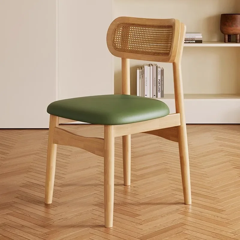Nordic home leisure chair, solid wood rattan backrest, ancient style dining table stool