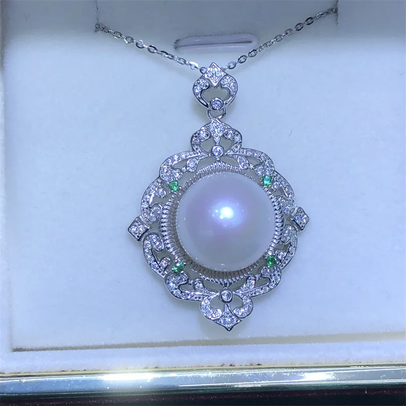 Giant AAAA 12-13mm 13-14mm Akoya bread pearl All body S925 Silver Necklace Pendant 18in