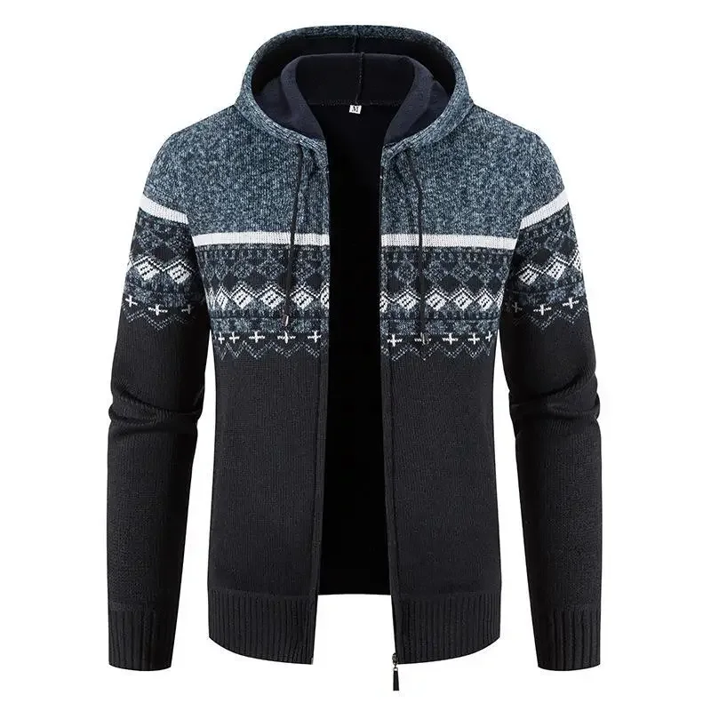 

Мужская вязаная верхняя куртка, модная осенне-зимняя утолщенная верхняя одежда на флисовой подкладке с капюшоном, свитер, повседневная подходит для сцены
