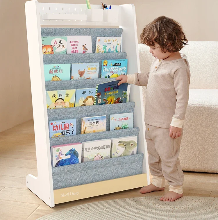 Baby picture book rack, solid wood floor shelf, children's toy storage rack, children's reading corner bookshelf