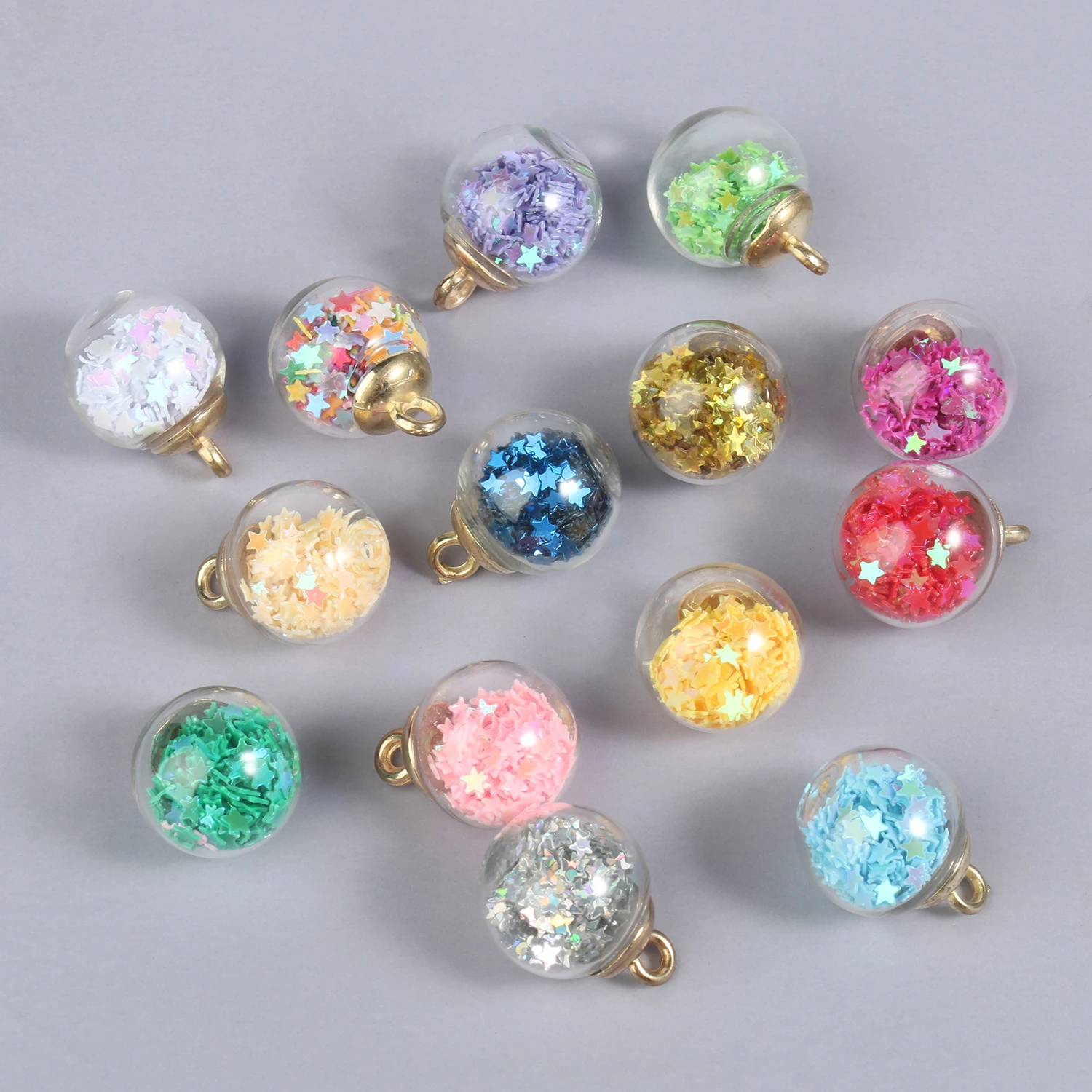 20pcs Clear Glass Ball Charms Pendant With Tiny Shiny Star Sequins 21x16mm for Jewelry Making Earring Keychain Necklace DIY