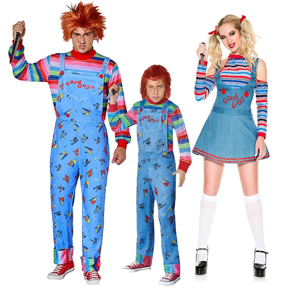 

2024 New Arrival Seed of Chucky Halloween Costume Kids Adult Chucky Ladies Purim Killer Costume