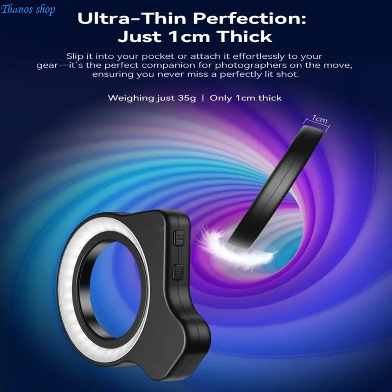 

Lightweight Universal Adjustable Camera Phone Light 37 52mm Threaded Rings 5 Brightness Level USB C Rechargeable X37A