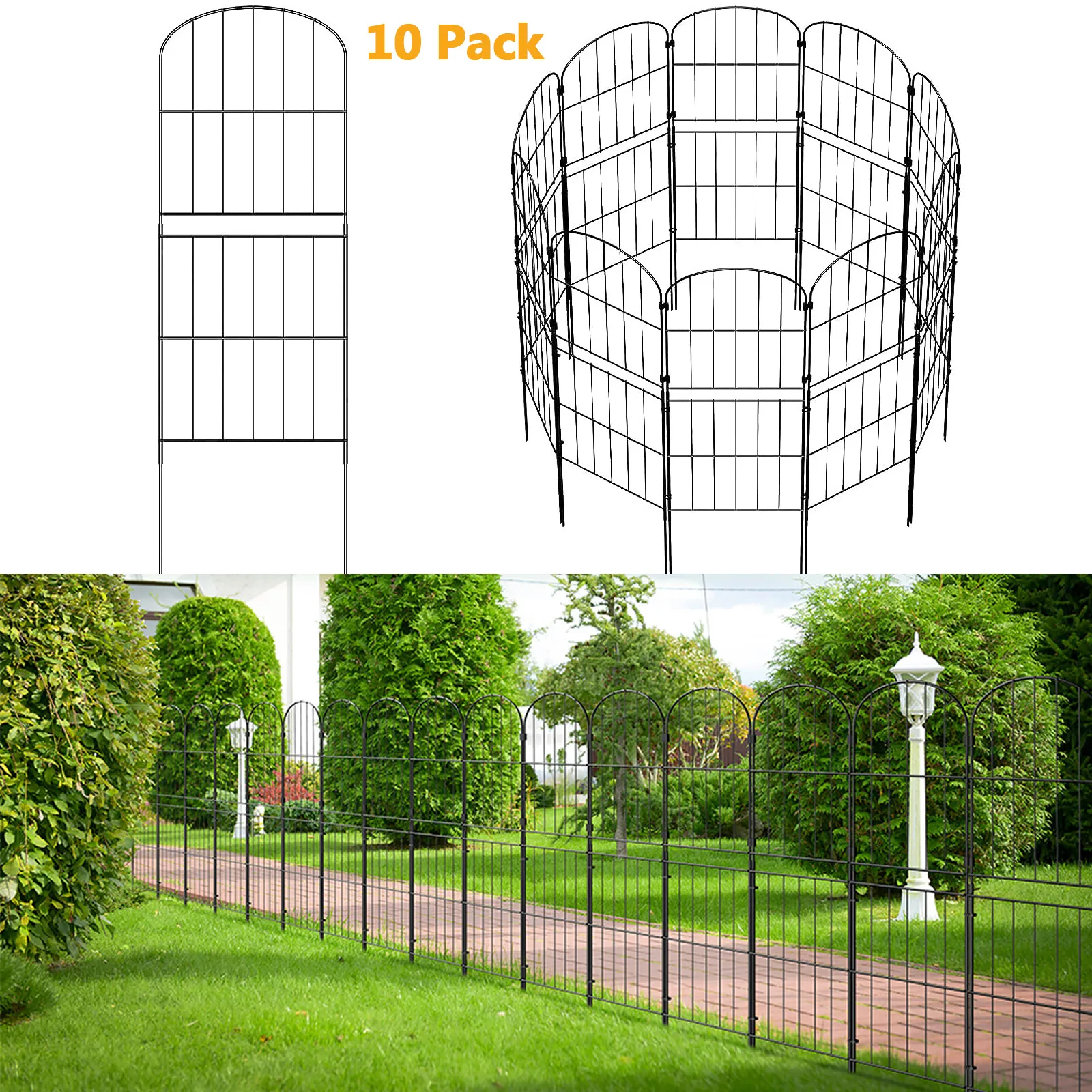

10 Pack Garden Fence Rustproof Metal Panel Animal Barrier Border for Yard Decor