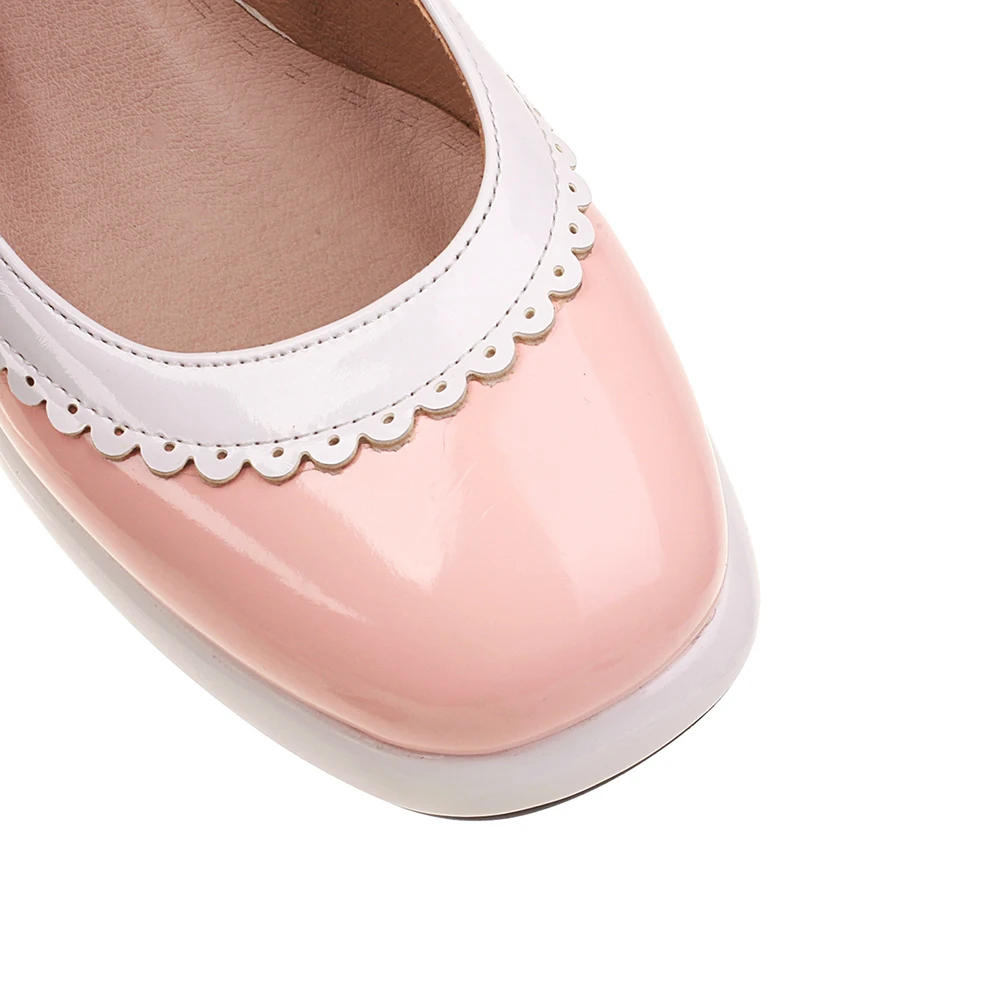 Women Mixed Colors Mary Jane Shoes Lolita High Heels Wedding Pumps Female Thick Heels Shoes Bridal Princess Footwear Plus Size