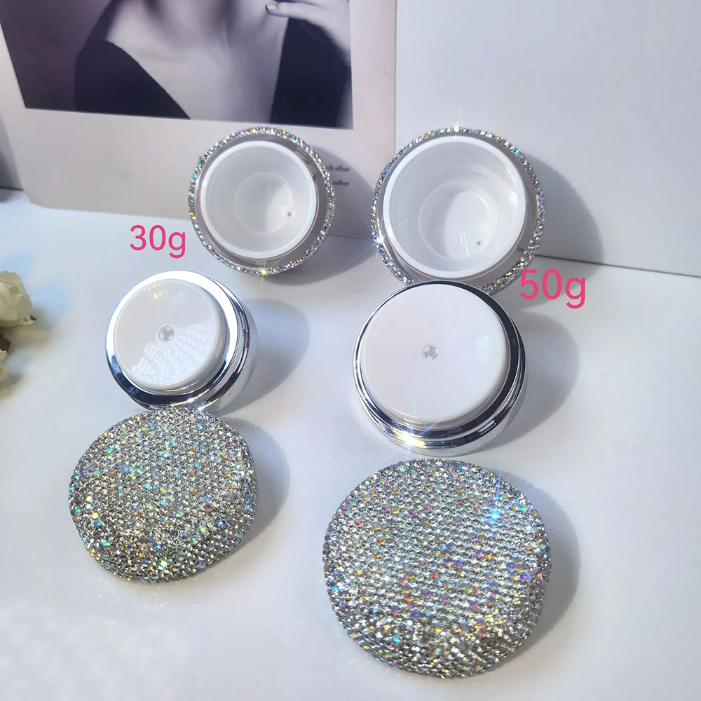 Sparkling Rhinestones Airless Cream Jar Vacuum Empty Bottle Pump Jar Bottle Travel Refillable Lotions Cosmetic Storage Container