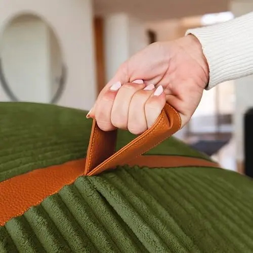 كرسي بين باج مملوء بالرغوة من Fuf XXL مع غطاء قابل للإزالة، قطيفة سلكية باللون الأخضر الطحلب، عملاق بطول 6 أقدام #6