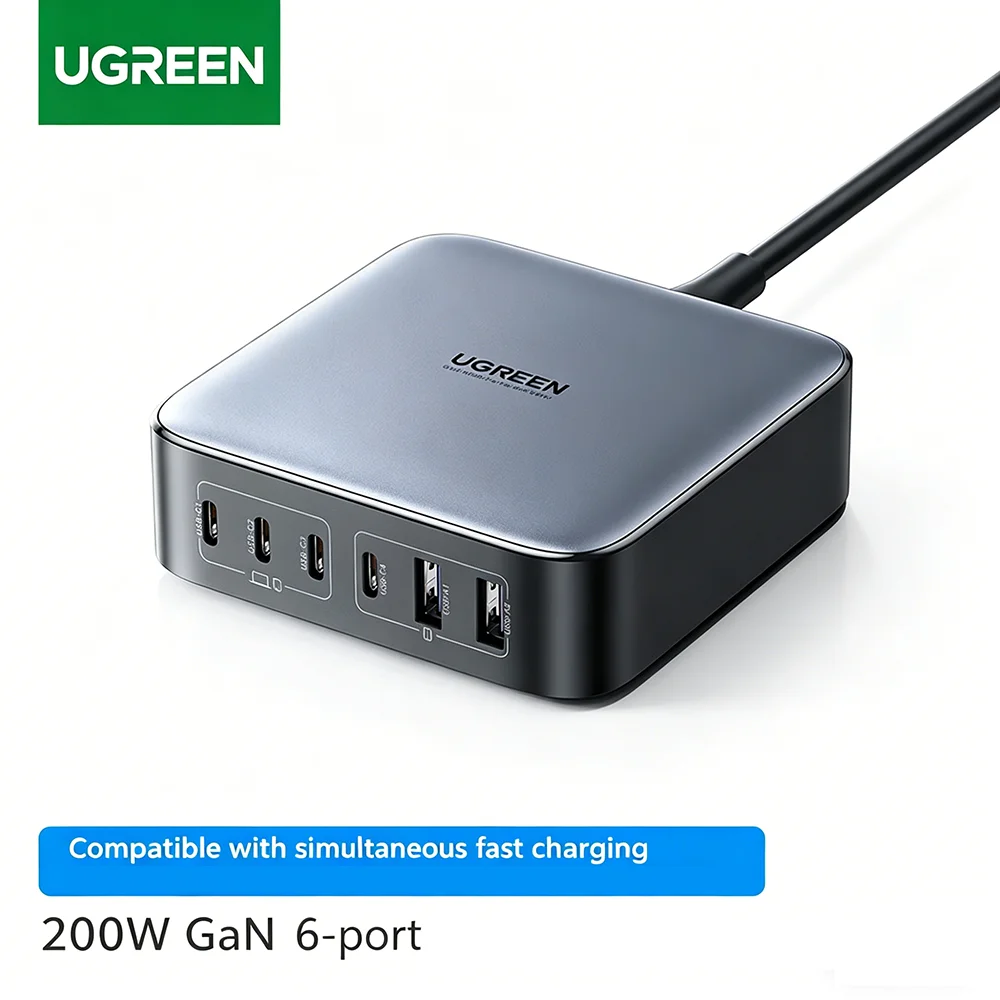 UGREEN Universal 200W Type C Wall Charger Nexode 6-Port GaN Desktop Charger USB C Fast Charging Station for MacBook iPad