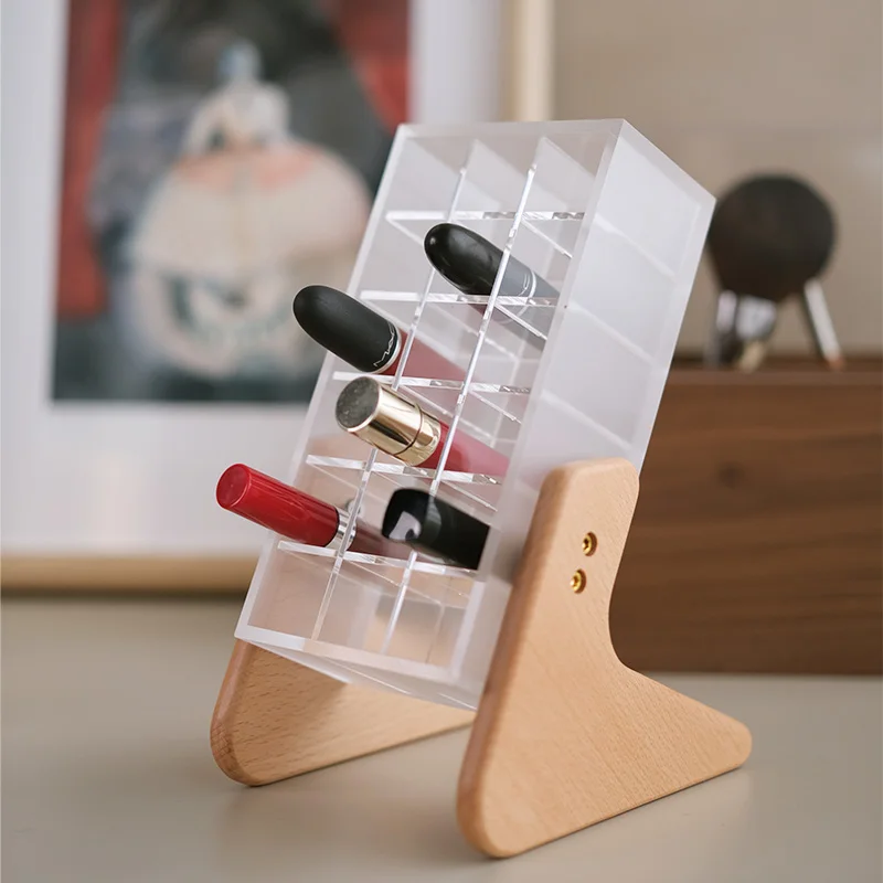 Acrylic Lipstick Display Stand Makeup Organizer Stand Compartmentalized Cosmetic Beauty Vanity Lipgloss Storage Holder
