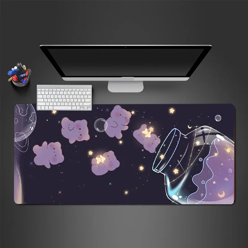 Starry Glass Bear Large Gaming Mousepad Computer HD Keyboard Pad Mouse Mat Desk Mats Natural Rubber Anti-Slip Office Mouse Pad