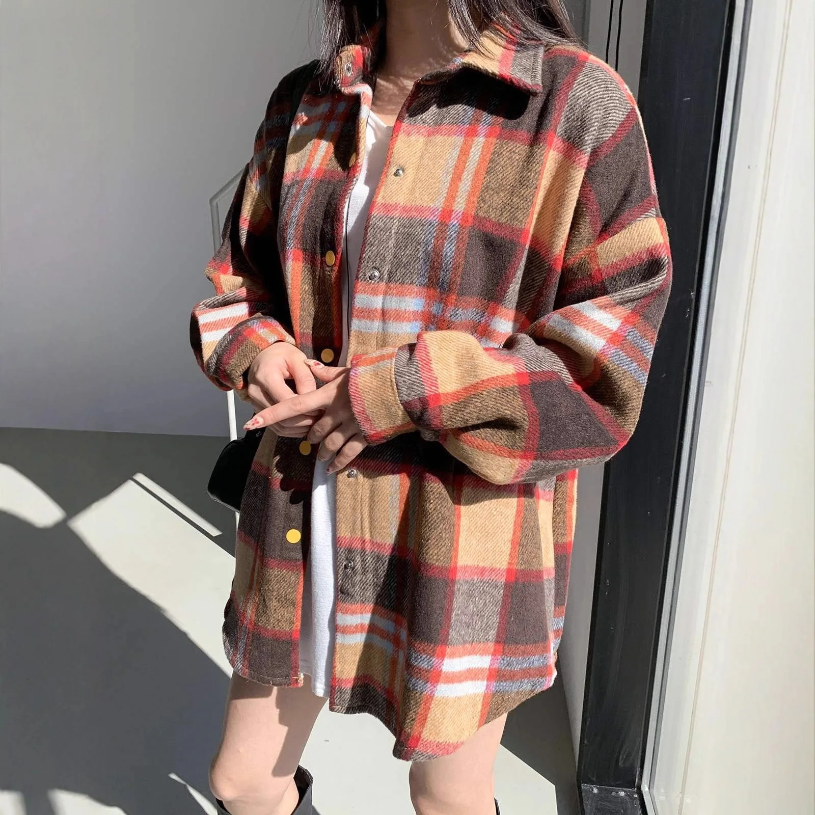 Wiosenne Jesienne Zielone Koszule i Bluzki w Kratę Damskie Codzienne Bluzki z Długim Rękawem Zapinane na Jeden Guzik Eleganckie Słodkie Koszule Biurowe Nowości