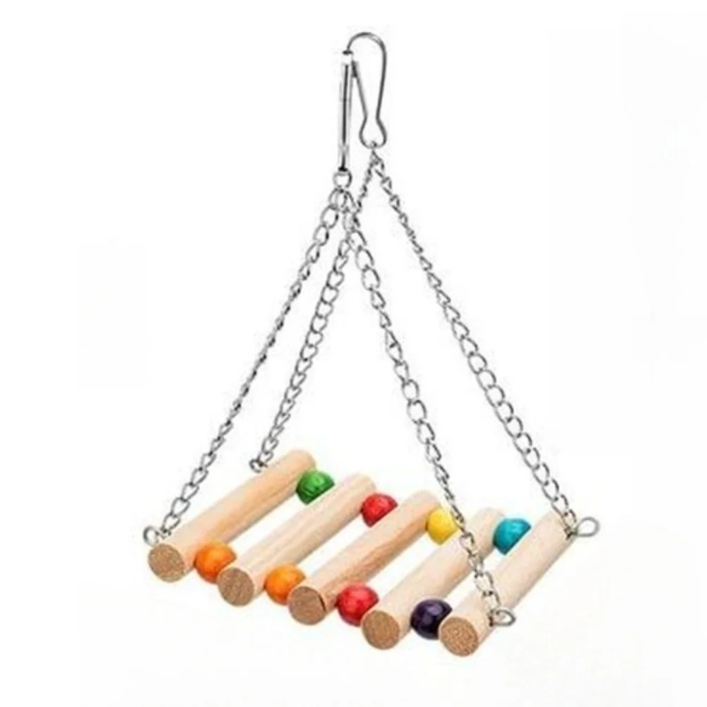 Wooden Bird Cage Play Accessories Including Ladder Swing and Chew Toys to Support Parrot Physical Development and Engagement